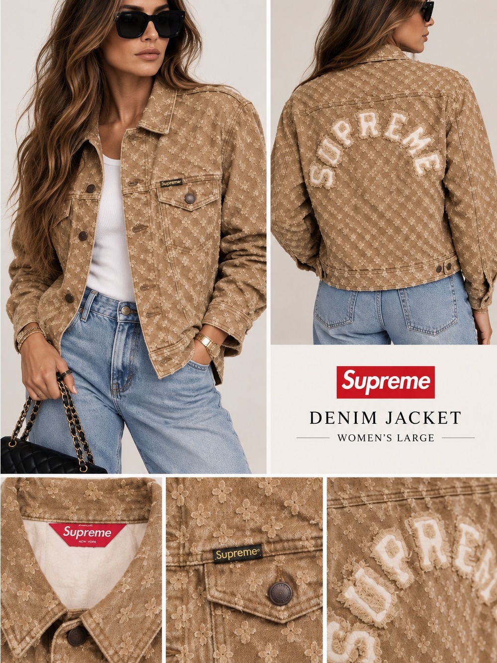 Supreme Tan Floral-Patterned Denim Jacket
